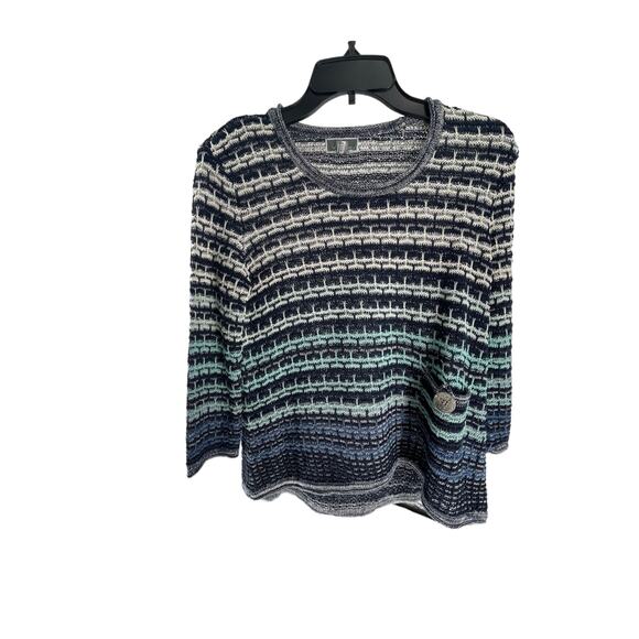 JM Collection Blue Striped Knit Pullover Sweater Women's Size PP Small Petite - Picture 1 of 5
